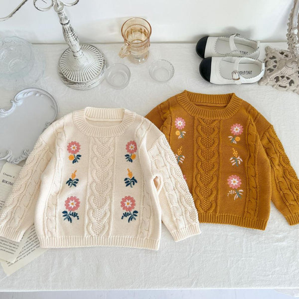 Autumn Baby Sweater Girl Cotton Yarn Embroidery Coat Twist Top Baby Clothes Wholesale