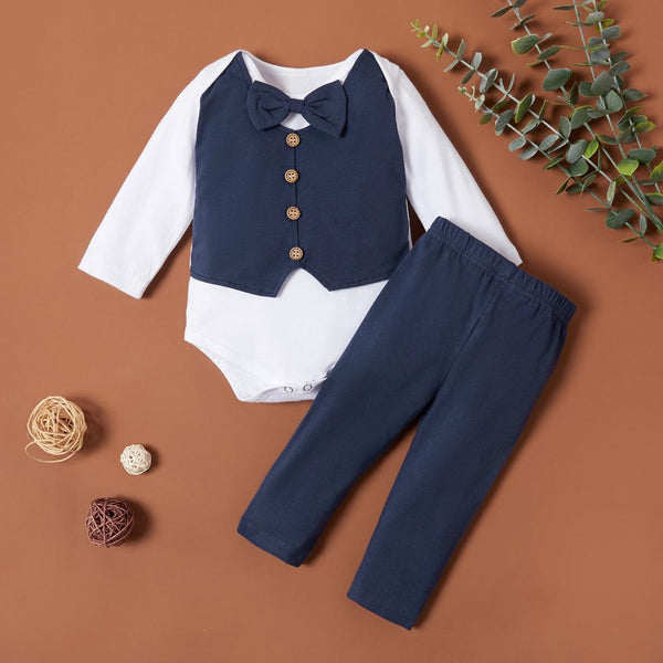 0-2T Newborn Baby Boys Spring Autumn Gentle Romper and Pants Set Baby Boutique Clothing Wholesale