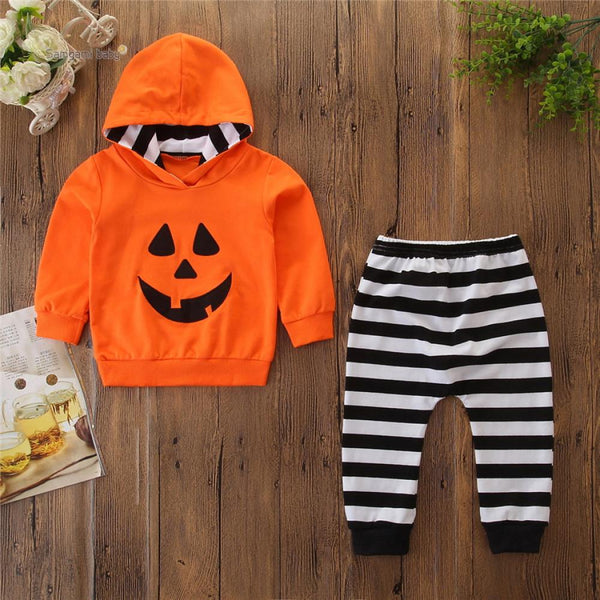Autumn Boys Halloween Two-Piece Grimace Sweater + Striped Pants Wholesale Boys Clothes