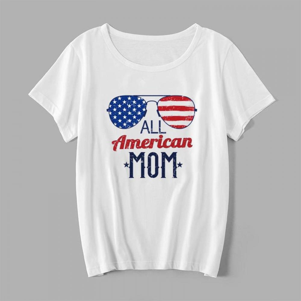 Summer Family Tops Independence Day Stars And Stripes Eyepiece Letter Print Family Of Four Short Sleeve T-Shirt Wholesale Mommy And Me Clothing