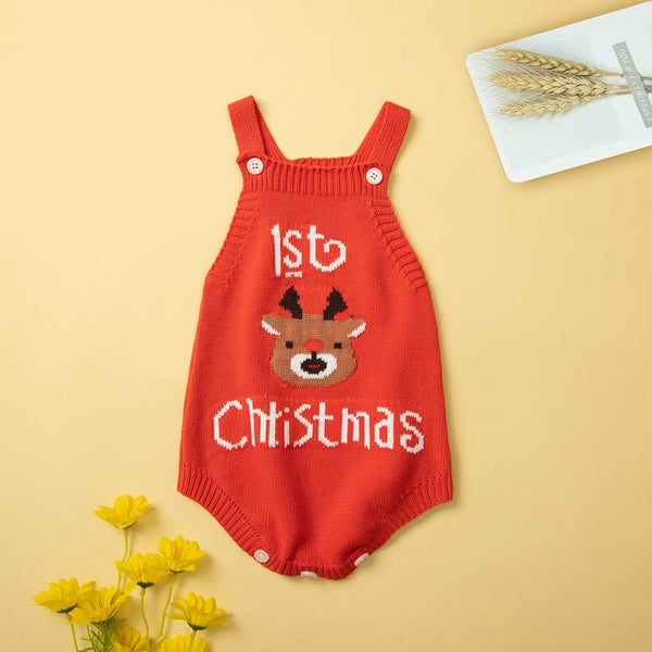 Autumn and Winter Christmas Wool Suspender Print Romper Wholesale Baby Clothes