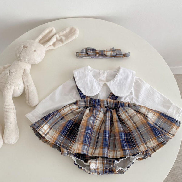 Spring Baby Girl Plaid Skirt Pants Doll Collar Bottoming Coat Wholesale Girls Clothes