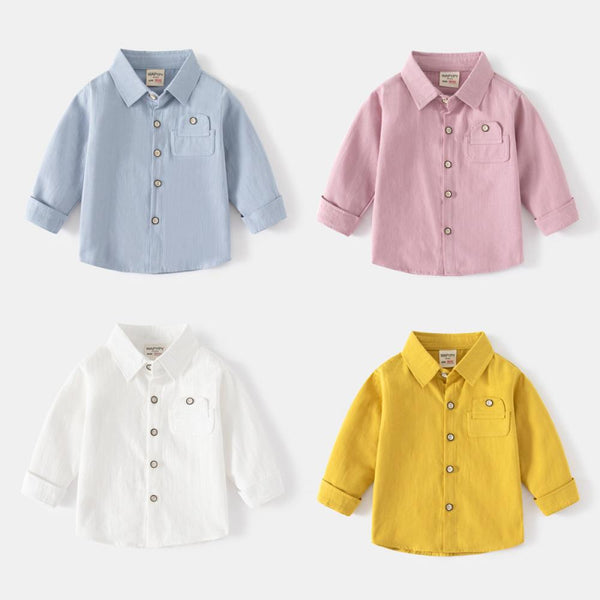 Children's Long Sleeve Shirt New Spring Boy Pocket Button Shirt Wholesale