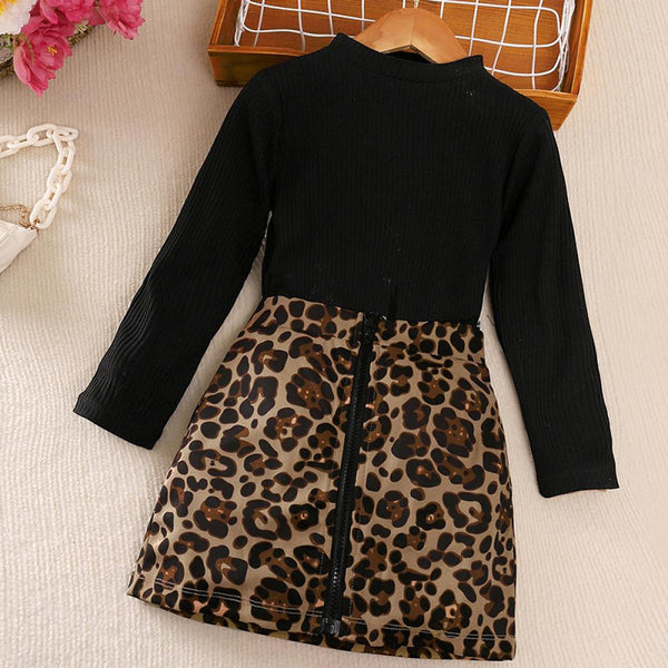 Autumn And Winter New Girls Suit Long Sleeve Knitted Jacket Leopard Print Skirt Wholesale
