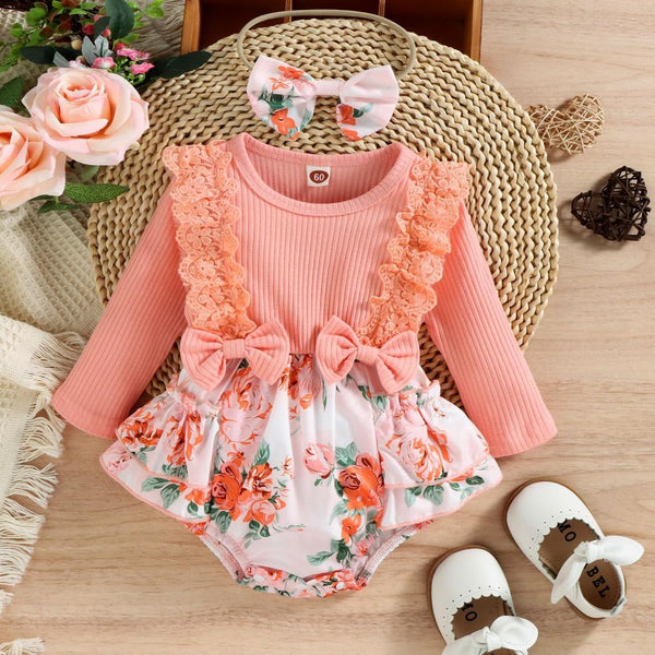 Baby Girls Autumn/Winter Fake Two-piece Pit Strip Romper Wholesale Girls Clothes