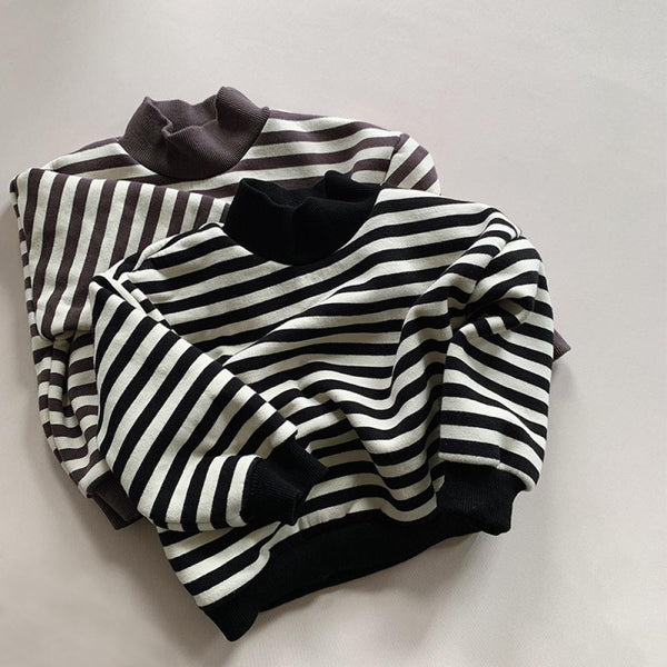 Polar Fleece Striped Sweater Autumn And Winter New Boys And Girls Plus Velvet Padded Pullover Wholesale Kids Clothes