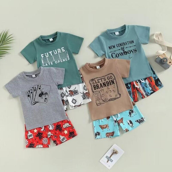 Summer Letter Short Sleeve T-shirt Elastic Shorts Boy's Suit Wholesale Baby Clothes
