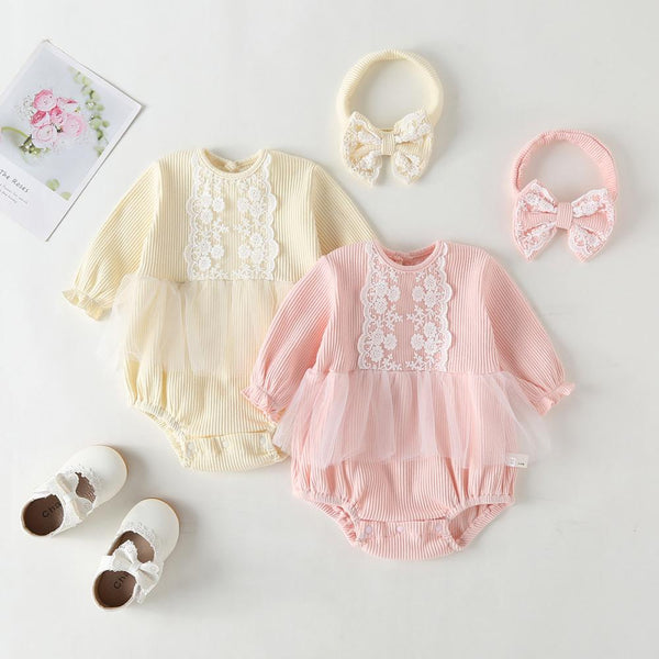 Infant Autumn And Winter Rompers Baby Girl Long-sleeved One-piece Lace Wholesale Baby Girl Clothes