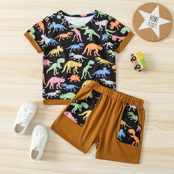 Summer Boys Dinosaur Short Sleeve T-Shirt Short Suit Wholesale Boy Clothing