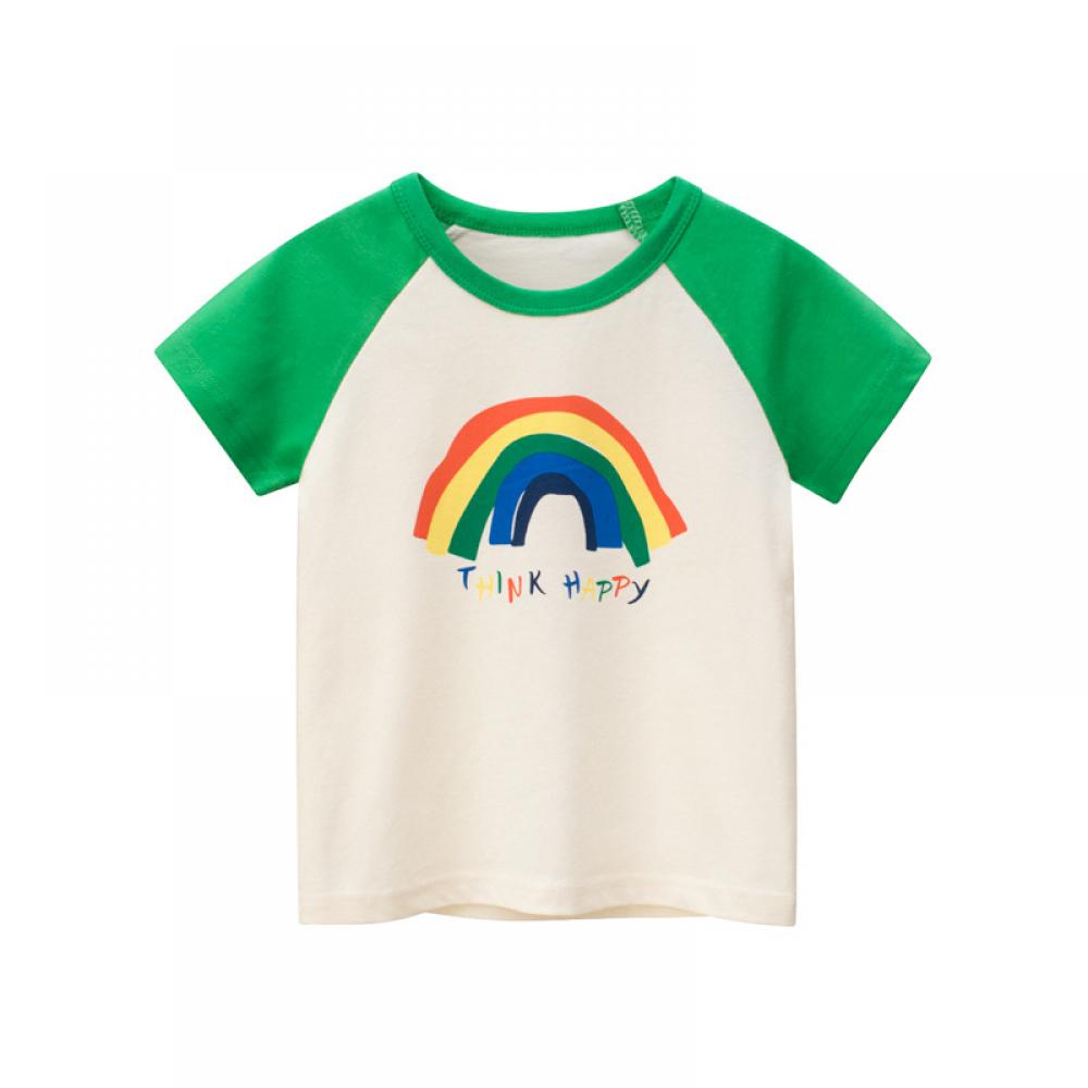 Girls Summer T-shirt Rainbow Printed Top 100% Organic Cotton Wholesale Little Girl Boutique Clothing