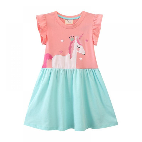 Summer New Unicorn Patch Embroidered Girls Dress Wholesale