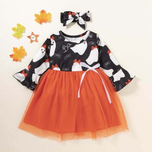 Girls Halloween Dress Goblin Print Mesh Skirt Wholesale Girls Clothes