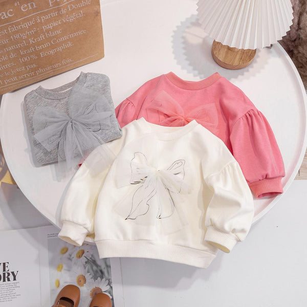 Girls Western Style Cute Bow Knot Pullover Sweater Spring and Autumn Long Sleeve Top Wholesale Girls Clothes