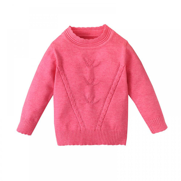Baby Girls Winter Knitted Sweaters Solid Pink Baby Clothes Wholesale Bulk
