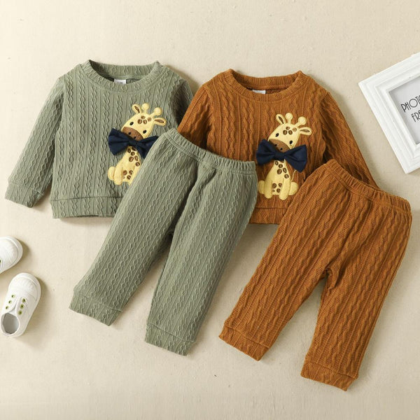 Baby Boys And Girls Autumn Winter Solid Color Embroidered Suit Wholesale Baby Clothes
