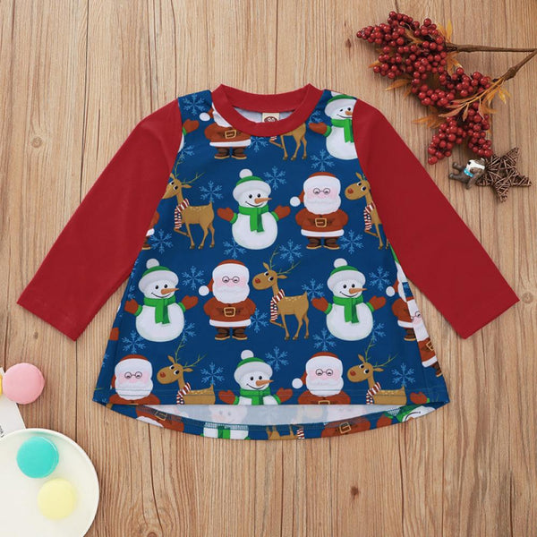 Red Christmas Snowman Print Dress Wholesale Girl Dress