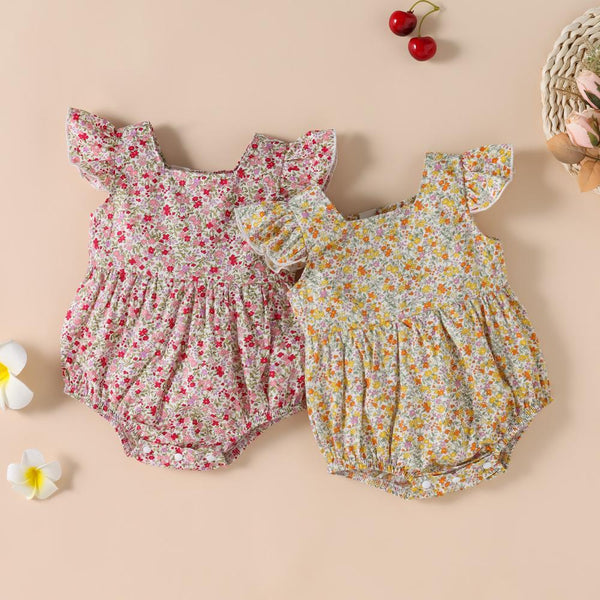 Spring And Summer New Floral Flying Sleeve Romper Wholesale Girls Clothes