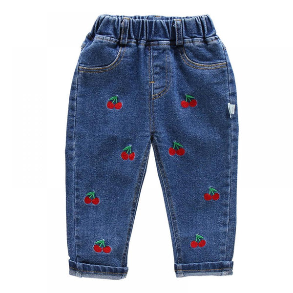 Girl Jeans Spring 2-7Y Embroidered Pants Wholesale Boy Clothes