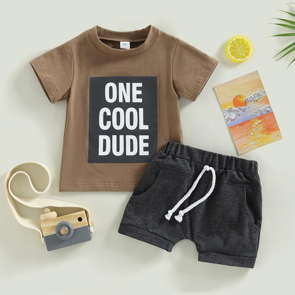 Boy Letter Printing Short Sleeve T-shirt Casual Elastic Shorts Set Wholesale