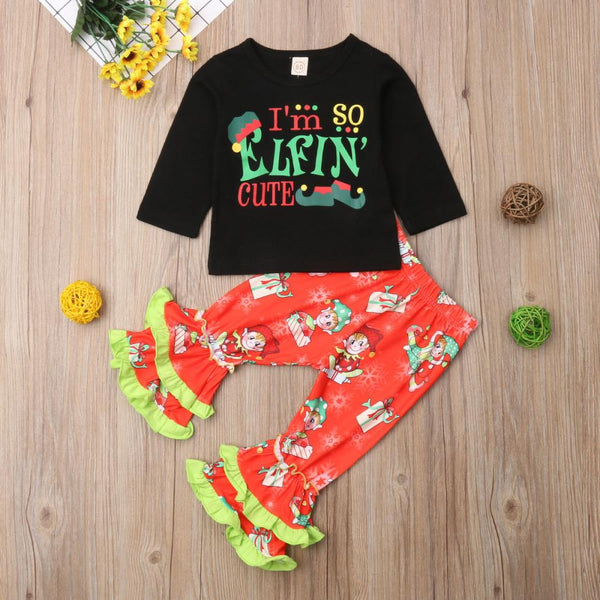 Toddler Girl Spring and Autumn Long Sleeve Letter Set Christmas Set Wholesale Girl Clothes