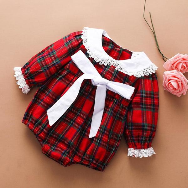 One Piece Autumn Girls Doll Collar Long Sleeve Plaid Romper Baby Girl Boutique Clothes In Bulk