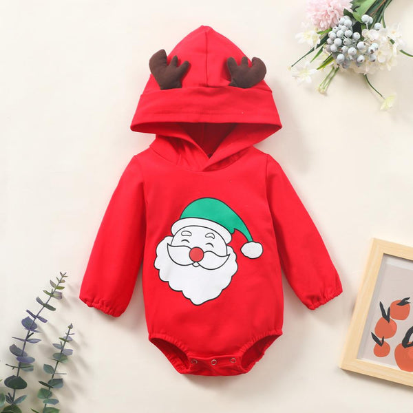 Baby Boys & Girls Santa Printed Christmas Sweatshirt Hoodie Romper Wholesale Baby Clothes