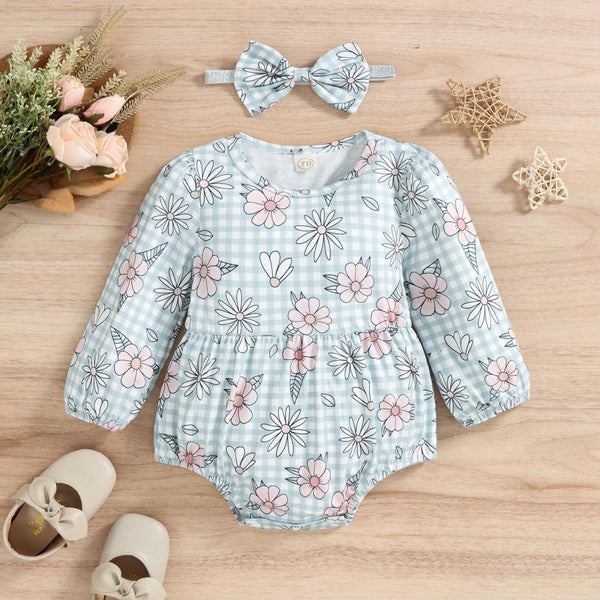 Autumn Baby Girls Plaid Print Long-sleeve Cute Romper Wholesale Girls Clothes