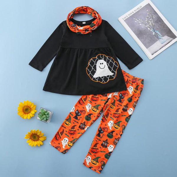 Halloween Girls Funny Ghost Print Set Wholesale Girls Clothes