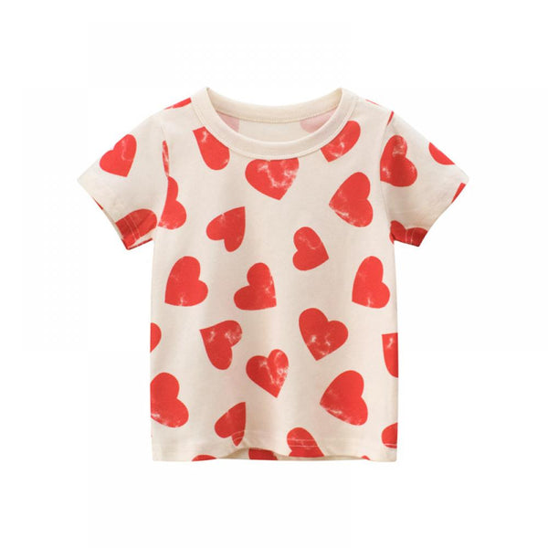 Toddler Girls Summer Heart Printed T-shirt Girls Boutique Clothes Wholesale