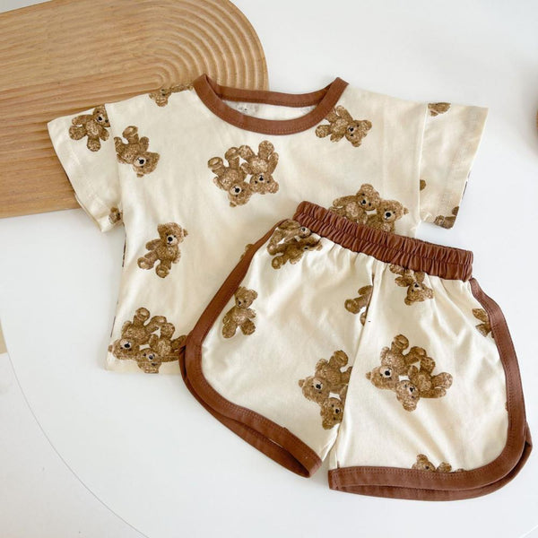 0~2Y Baby Summer Clothes Korean Version Of The Bear Print Baby Short-Sleeved Shorts Two-Piece Baby Suit Wholesale Baby Clothes