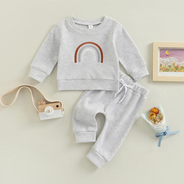 Autumn Baby Rainbow Print Top + Pants Set Wholesale Baby Clothes