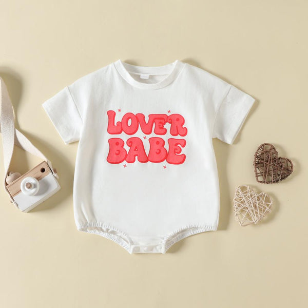 Summer Valentine's Day Baby Letter Print Short-sleeve Romper Wholesale Baby Clothes