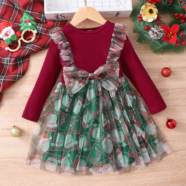 Children's Mesh Bow Christmas Dress Wholesale Girls Clothes