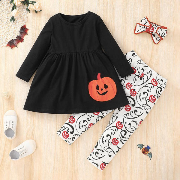 Autumn Halloween Girls Pumpkin Ghost Top Full Print Trousers Two-piece Suit Wholesale Gilrs Clothing