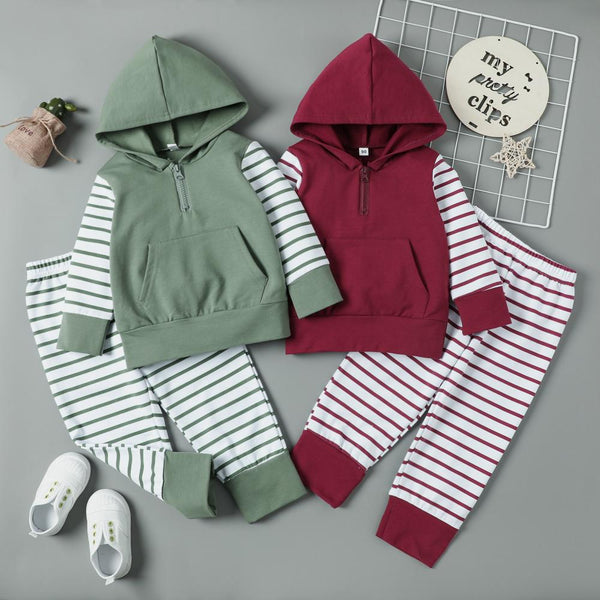 Autumn Children Hooded Sweater Striped Pants Set Wholesale Girls Clothes