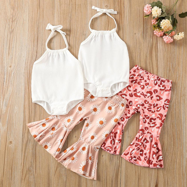 Summer Baby Girl Pit Strip Halter Romper Flared Trousers Suit Wholesale Girls Clothes