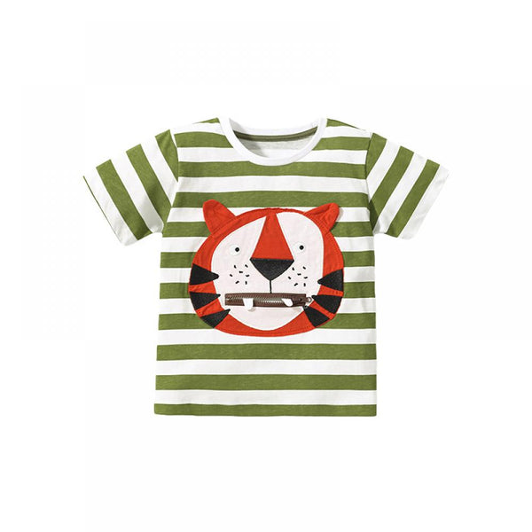 Summer Short Sleeve Round Neck Striped Cotton Boys T-shirt Wholesale Kids Clothes