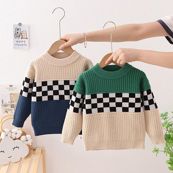 Toddler Boy's Plaid Knitted Sweater Wholesale Boys Clothes