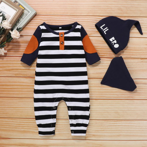 Boys Jumpsuit Letter Print Striped Button Three-piece Set Wholesale Baby Clothes