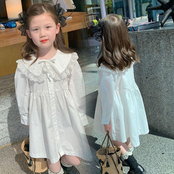 Girls Spring Autumn Solid White Lace Dress Girls Clothes Wholesale