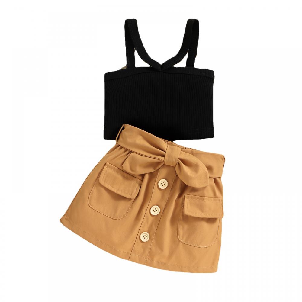 Girls Summer Skirt Set Solid Sling Top and Bow Skirt Toddler Girls Wholesale