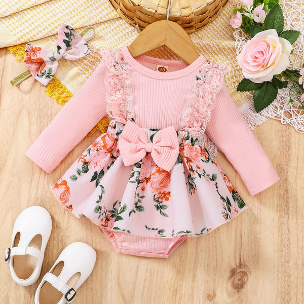 Baby Girls Autumn New Flower Print Romper Wholesale Girls Clothes