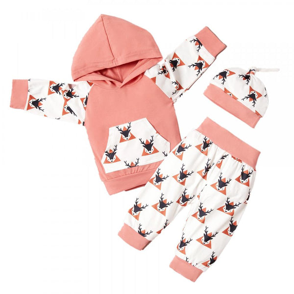 Baby Girls Spring and Autumn Hoodie Top and Pants Elk Set Baby Boutique Clothing Wholesale