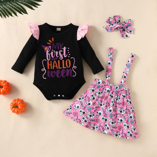 Infant and Toddler Autumn Long Sleeve Halloween Dress Set Wholesale Baby Girls Clothes
