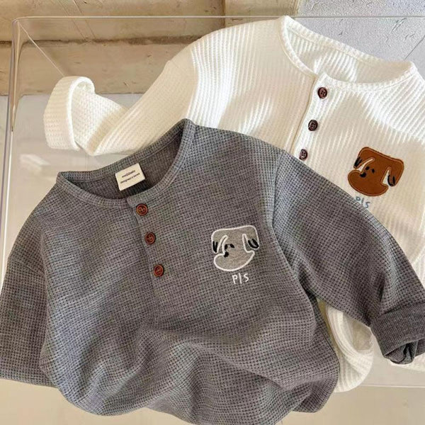 Children's Pullover Sweatshirt Boys Waffle Embroidered Long Sleeves T-shirt Wholesale Kids Clothes