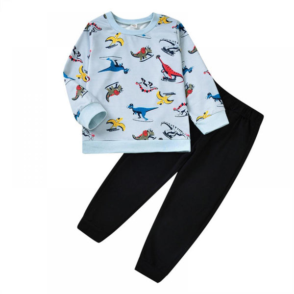 Boys Auutmn Crew Neck Dinosaur Top and Pants Set Wholesale Toddler Boy Clothes