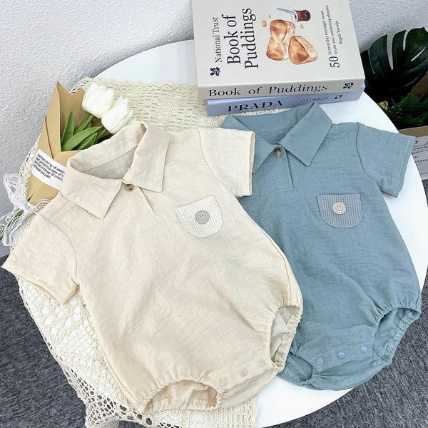 Boys Summer Clothes Polo Collar Solid Color Romper Baby Clothes In Bulk