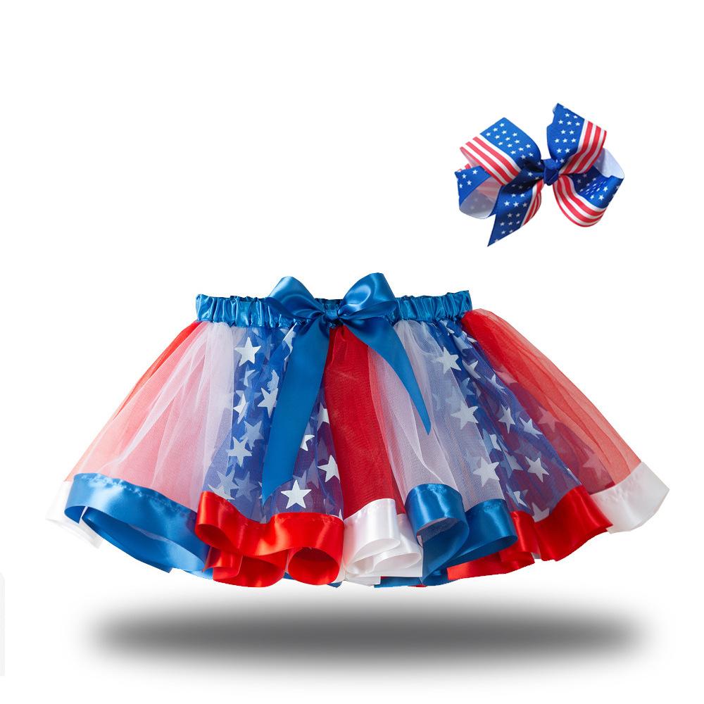 Toddler Girls Independence Day Skirt And Headband Set Star Printed Tutu Skirt Girls Clothes Wholesale