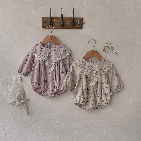 Girls Lace Collar One Piece Autumn Floral Romper Long Sleeve Romper Baby Clothes Wholesale