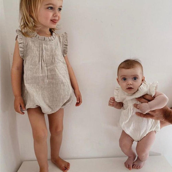 Baby Girl Summer Solid Color Ruffled Sleeveless Linen Jumpsuit Wholesale Baby Clothes